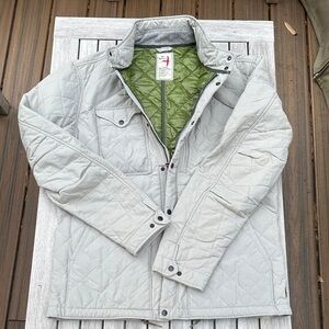 Men's Light Gray Quilted Shirt Jacket with Olive Green Liner